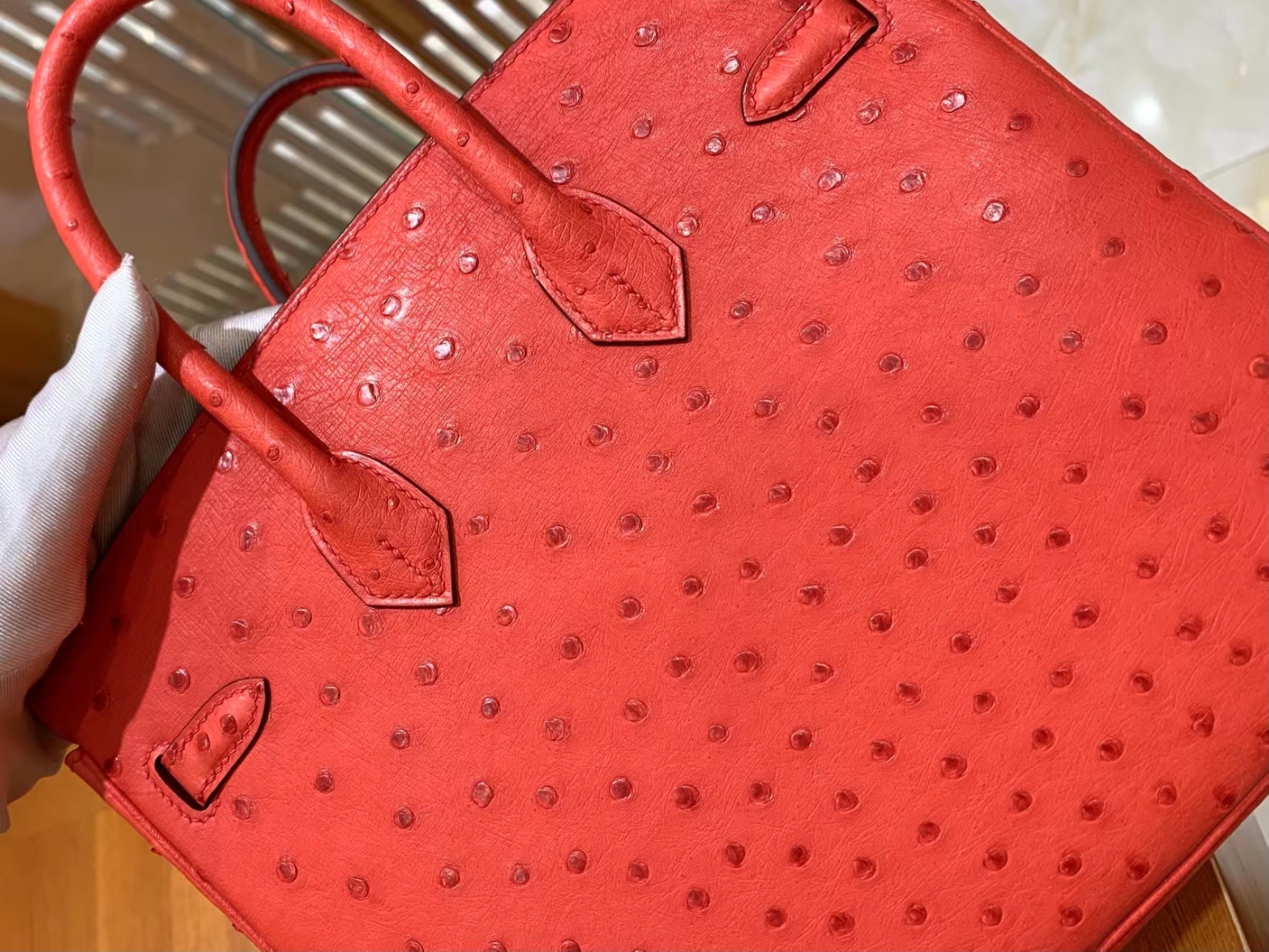 Perfect Hermes HERMES Birkin 25CM Q5 Rouge Ostrich Full handmade 25x20x13cm  - lushenticbags