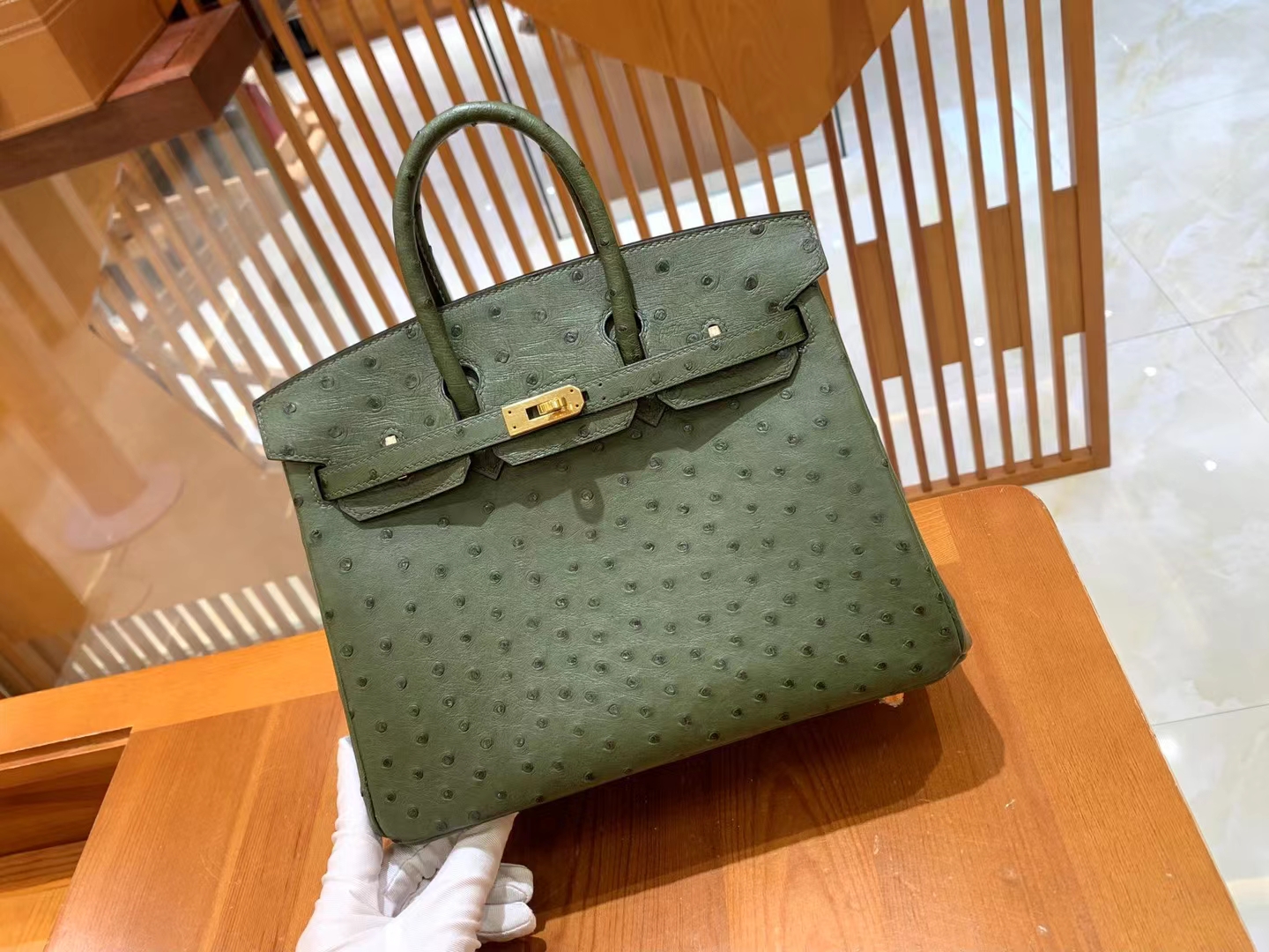 Perfect Hermes HERMES Birkin 25CM 61 Vert Olive Ostrich Full handmade  25x20x13cm - lushenticbags