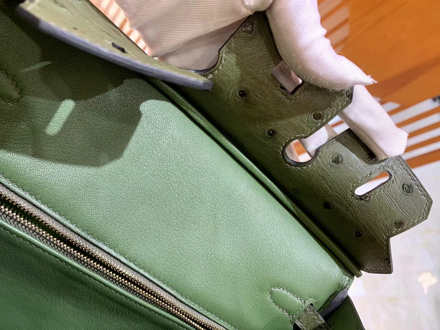 Perfect Hermes HERMES Birkin 25CM 61 Vert Olive Ostrich Full