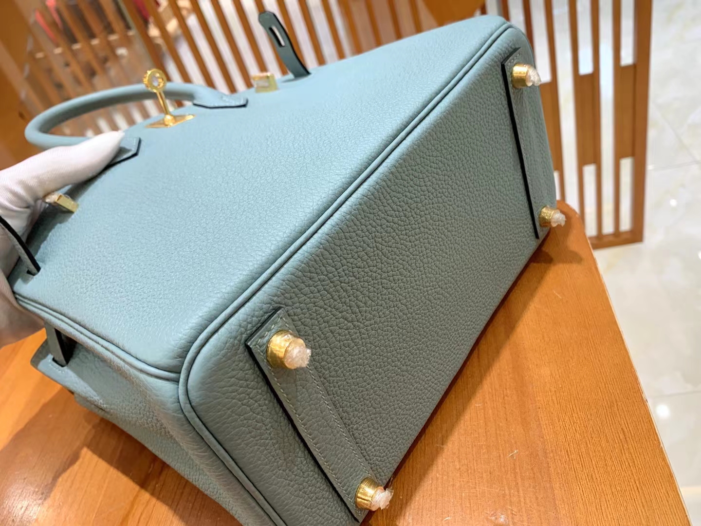 REAL 1:1 FULL HANDMADE J7 Bleu Lin HERMES BIRKIN 25 TOGO PHW : u