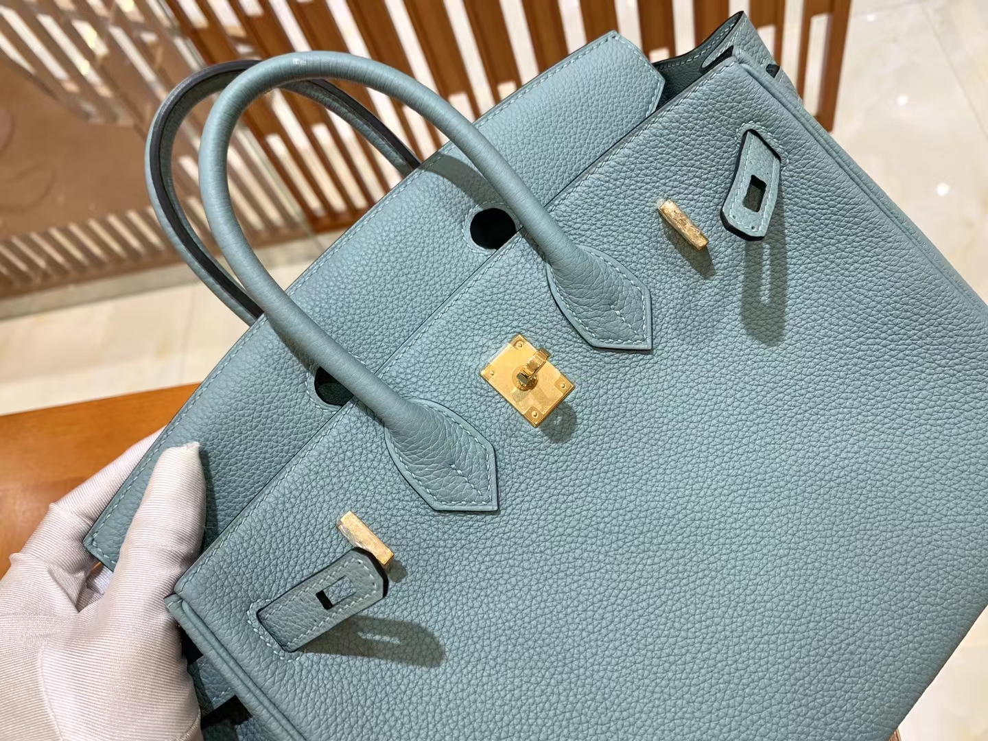 Perfect Hermes HERMES Birkin 30CM J7 Blue Lin Togo Full handmade